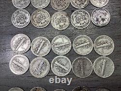 Lot of 40 Silver-Seated, Barber, Mercury, Roosevelt Dimes-10 each-092924-90