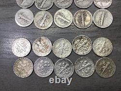 Lot of 40 Silver-Seated, Barber, Mercury, Roosevelt Dimes-10 each-092924-90