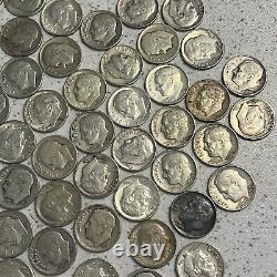 Lot of 50 ROOSEVELT 90% Silver Dimes Circulated 1946-1964 Lot#45777