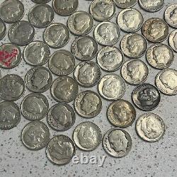 Lot of 50 ROOSEVELT 90% Silver Dimes Circulated 1946-1964 Lot#45777