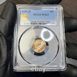 MS65 1951-D 10C Roosevelt Silver Dime, PCGS Secure- Rainbow Toned