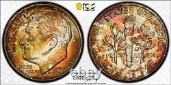 MS65 1951-D 10C Roosevelt Silver Dime, PCGS Secure- Rainbow Toned