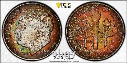 MS66FB 1958-D 10C Roosevelt Silver Dime, PCGS Trueview- Pretty Rainbow Toned