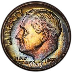MS66FB 1959 10C Roosevelt Silver Dime, PCGS Secure- Rainbow Toned