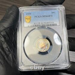 MS66FB 1959 10C Roosevelt Silver Dime, PCGS Secure- Rainbow Toned