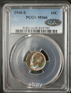 MS66 1946 S 10C Roosevelt Silver Dime PCGS Lime Green-Blue Toned NICE QA Approve
