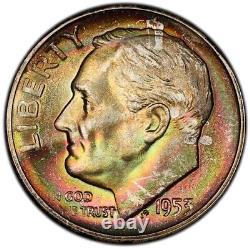 MS66+ 1953-S 10C Roosevelt Silver Dime, PCGS Secure- Rainbow Tab Toned