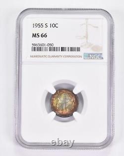 MS66 1955-S Roosevelt Dime Graded NGC Toned! 9027