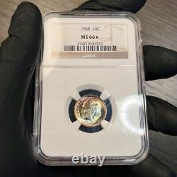MS66 1958 10C Roosevelt Silver Dime, NGC Star- Rainbow Toned Flashy Luster