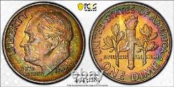 MS67 1946 10C Roosevelt Silver Dime, PCGS Trueview- Pretty Rainbow Toned