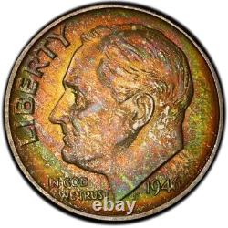 MS67 1946 10C Roosevelt Silver Dime, PCGS Trueview- Pretty Rainbow Toned