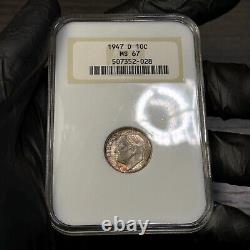 MS67 1947-D 10C Roosevelt Silver Dime, NGC- Old Fatty Holder, Toned (Looks FB)