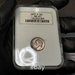 MS67 1947-D 10C Roosevelt Silver Dime, NGC- Old Fatty Holder, Toned (Looks FB)