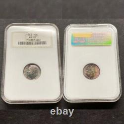 MS67 1953 10C Roosevelt Silver Dime, NGC Fatty- Pretty Rainbow Toned