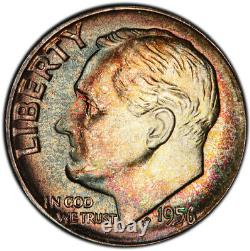 MS67 1956 10C Roosevelt Silver Dime, PCGS Secure- Rainbow Toned