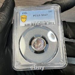 MS67 1956 10C Roosevelt Silver Dime, PCGS Trueview- Deep Luster, Mint Set Toned