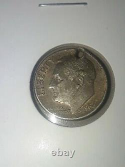 Old and Rare 1964 Franklin Roosevelt Silver Dime hole on the coin
