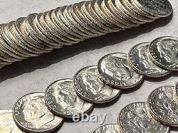 Original Gem BU Roll 1959 90% Silver Roosevelt Dimes Premium Luster 50 Coins