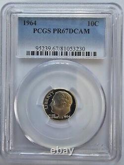 Pr67dcam 1964 Pcgs Graded Proof Silver Roosevelt Dime Deep Cameo Rare Coin Pr 67