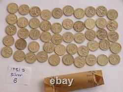 ROLL 1951 S KEY DATE Silver Roosevelt Dimes Circulated 50 Coins