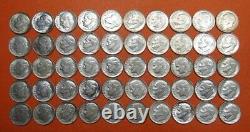 Roll Of (50) Circulated 90% Silver 1964 Roosevelt Dimes