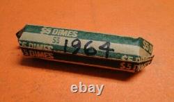 Roll Of (50) Circulated 90% Silver 1964 Roosevelt Dimes
