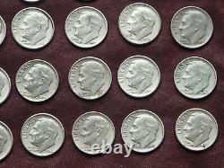 Roll Roosevelt Silver Dimes Fifty 50 Circulated Mid 1940s 1964 Mixed Years
