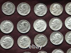 Roll Roosevelt Silver Dimes Fifty 50 Circulated Mid 1940s 1964 Mixed Years