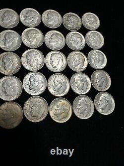 Roll of Mixed Date Circulated Roosevelt Dimes 90% #1
