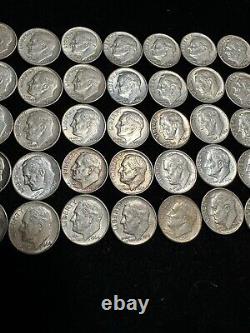 Roll of Mixed Date Circulated Roosevelt Dimes 90% #1