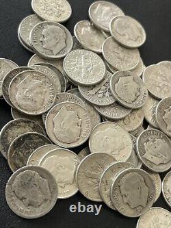 Roosevelt Dimes $10 Face Value 90% Silver 2 Rolls 100 Coin Bulk Lot Collection