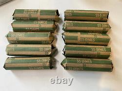Roosevelt Dimes 10 Full rolls (500 dimes) Circulated 90% Silver