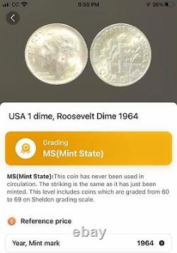 Roosevelt Dimes 1964-lot Of 50-bright Lustrous Mint State-philadelphia Minted