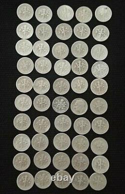 Roosevelt Dimes 50 Circulated Silver 1940's Coins