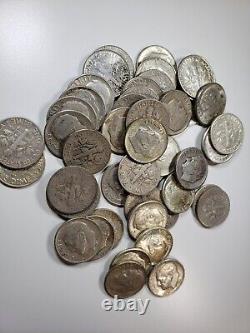 Roosevelt Dimes Circulate 90% Silver lot- 50 Coins- Mix Dates loose roll