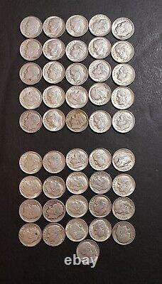 Roosevelt SILVER Dimes 10c, 46 Coins, 1948-64, Circulated, Estate Item