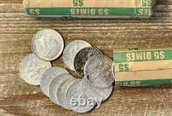 Roosevelt Silver Dimes 50 Coin Roll 90% Silver Full Dates Mint Random Year/Mint