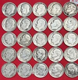 Roosevelt Silver Dimes Roll of 50 SILVER DIMES ALL DATED 1950-1959 Lot #R525