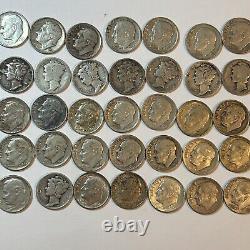 Silver Dime Mixed Lot Roosevelt / Mercury US 90% Roll of 50 $5 FREE SHIPPING