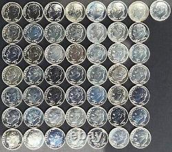 Silver Proof Roosevelt Dimes, Roll of 50, Years 1957, 1960, 1961, 62, 63, 1964