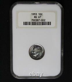 Toned 1953 NGC MS 67 Silver Roosevelt Dime Graded NGC Old Fatty Rainbow Toning