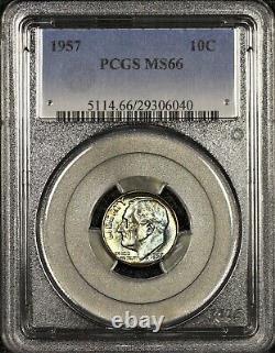 Toned 1957 P Roosevelt Dime PCGS MS66 Nice Two Sided PQ Blue Color Lustrous