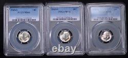 Trio Of Early's' Mint Roosevelt Dimes All Pcgs Ms 66 1948 S, 1949 S, 1950 S