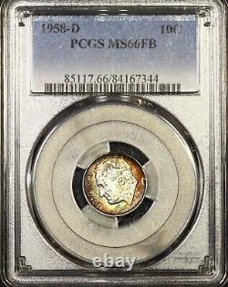 True Rainbow Toned PCGS MS66FB 1958 D Roosevelt Dime 10c PQ Two Sided Color