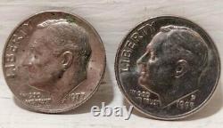 US Roosevelt 1 Dime Coin 1977 1995 lot of 2 small coins Collectible size 17 mm